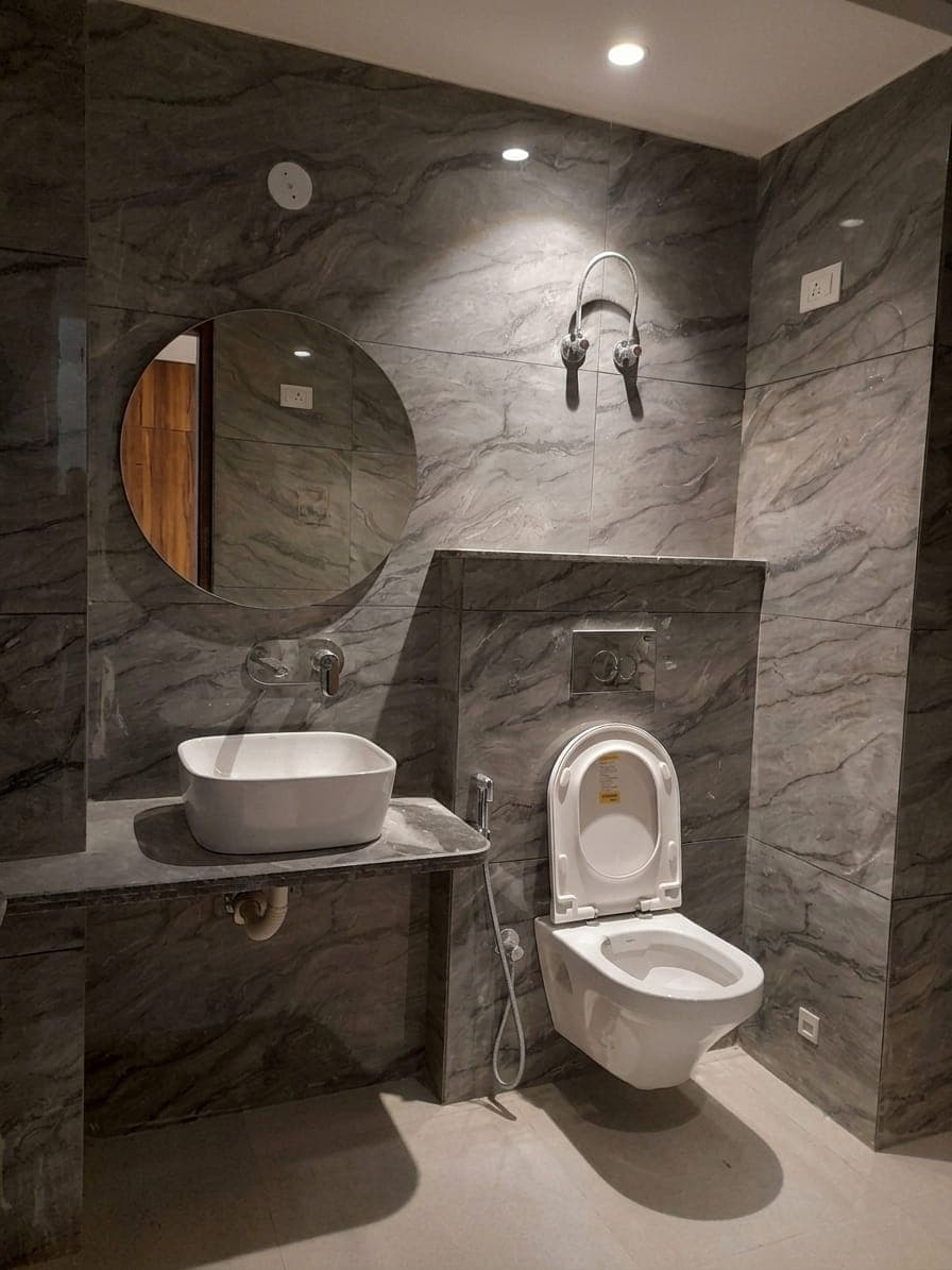 Clean and modern washroom facilities at Shree Shyam hostels